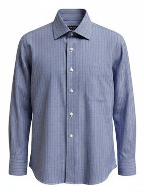 Canali‎ Blue Plaid Luxe Cotton Italy Button Up Dress Shirt